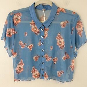 Free People Blue Floral Sheer Skirt Set